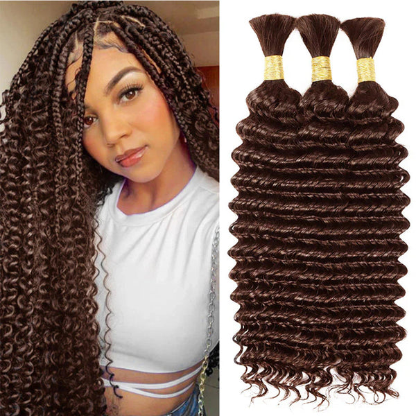 Deep Wave Bulk Human Hair Chocolate Brown #4 Braiding Hair