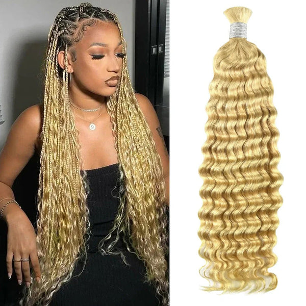 Deep Wave Bulk Human Hair Blonde #613 Braiding Hair