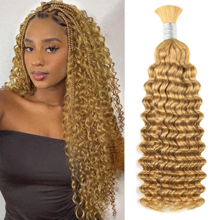 Deep Wave Bulk Human Hair Blonde #27 Braiding Hair