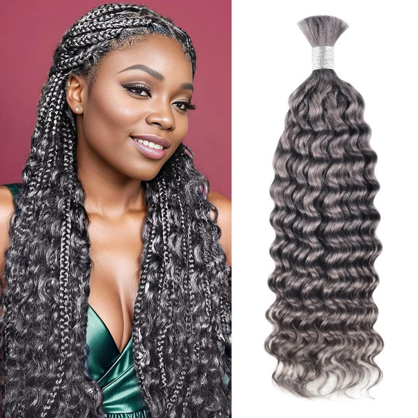 Deep Wave Bulk Human Hair Blonde #Grey Braiding Hair