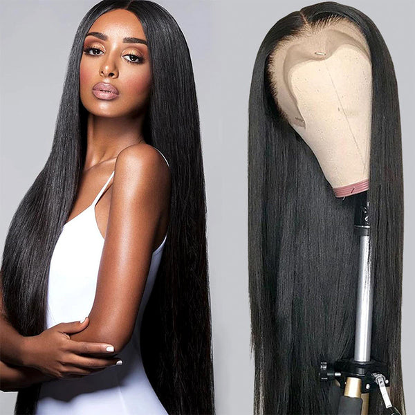 Straight Full 13x4 Frontal transparent Lace Wig #1B Natural Black