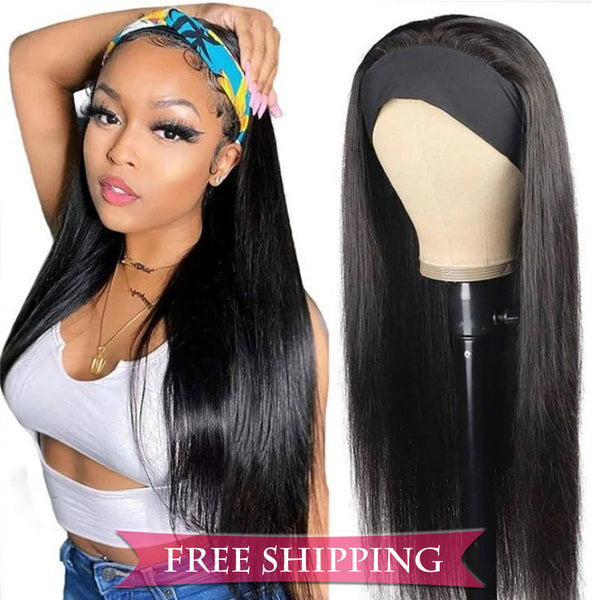 Straight #1B Natural Black Flexible 180% Density Beginner Friendly Headband Wig Free Shipping