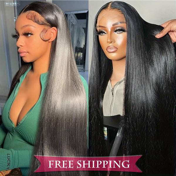 Straight Full 13x6 Frontal transparent Lace Wig #1B Natural Black Free Shipping