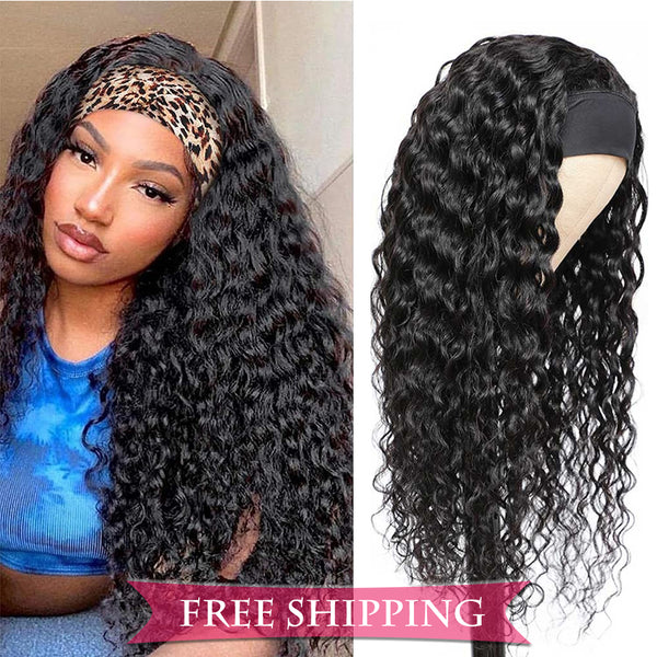Deep Wave #1B Natural Black Flexible 180% Density Beginner Friendly Headband Wig Free Shipping