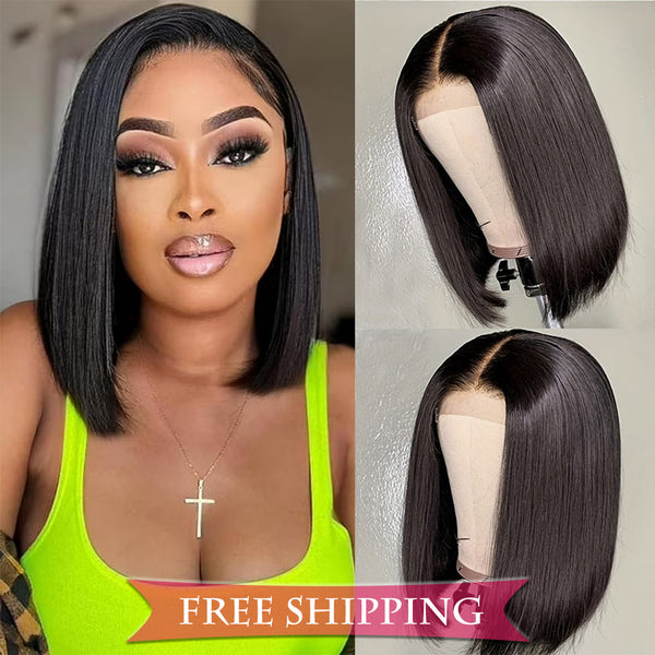 #1B Straight Full 13x4 Frontal transparent Lace Bob Style Wig Natural Black Free Shipping