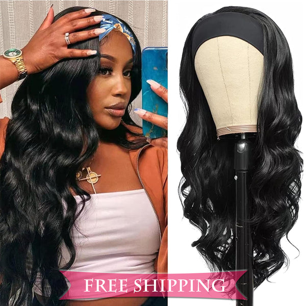 Body Wave #1B Natural Black Flexible 180% Density Beginner Friendly Headband Wig Free Shipping