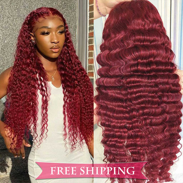 #99J Depp Wave Full 13x4 Frontal transparent Lace Wig Color Wig Free Shipping