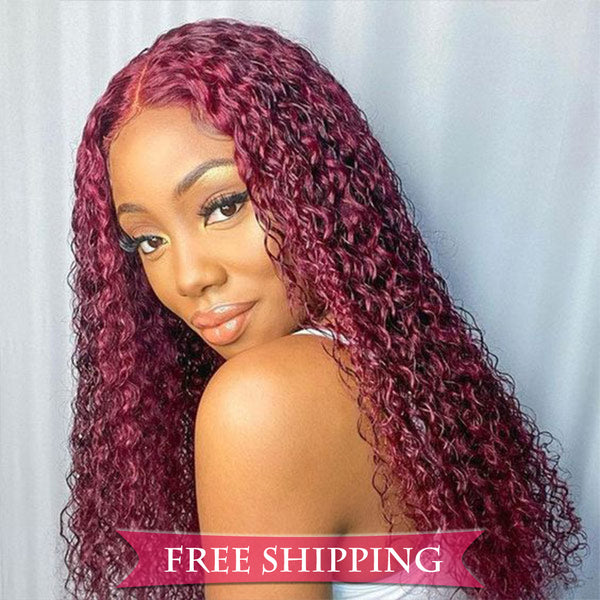 #99J Water Wave Full 13x4 Frontal transparent Lace Wig Color Wig Free Shipping