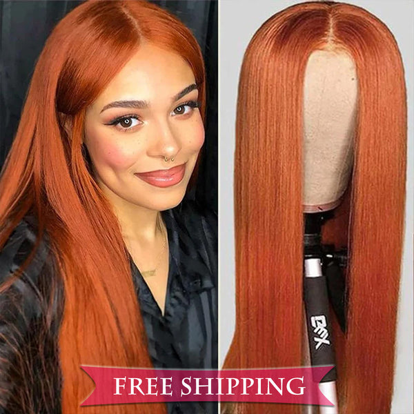 #350 Orange Ginger Straight Full 13x4 Frontal transparent Lace Wig Color Wig Free Shipping