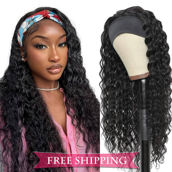 Italy Curly #1B Natural Black Flexible 180% Density Beginner Friendly Headband Wig Free Shipping