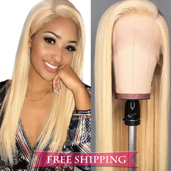 Straight #613 Blonde Color Wig Full 13x4 Transparent Frontal Lace Wig Human Hair Free Shipping