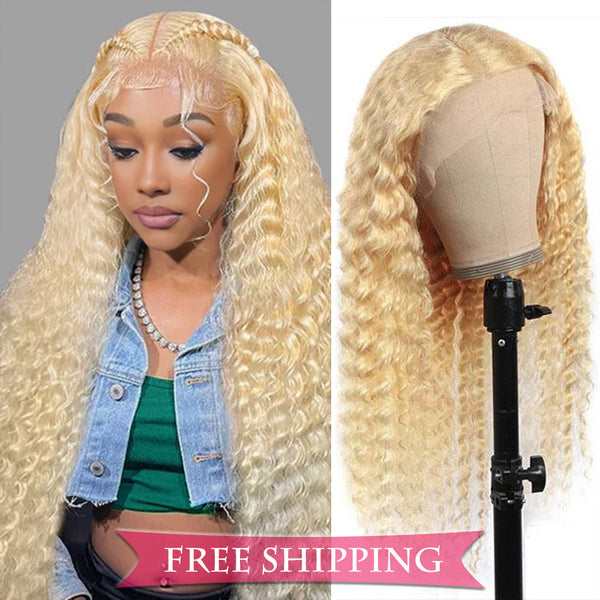 Deep Wave #613 Blonde Color Wig Full 13x4 Transparent Frontal Lace Wig Human Hair Free Shipping