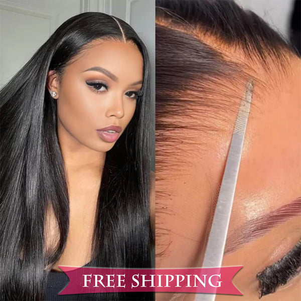 Straight Full 13x4 Frontal HD Lace Wig #1B Natural Black Free Shipping
