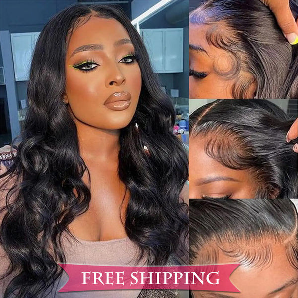 Body Wave Full 13x4 Frontal HD Lace Wig #1B Natural Black Free Shipping