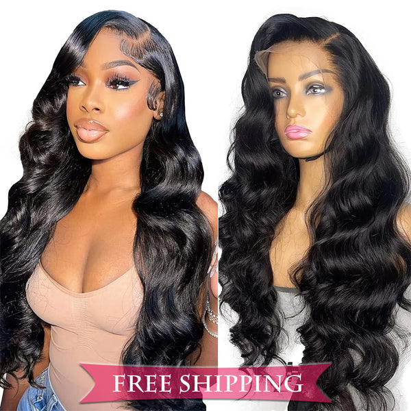 Body Wave Full 13x6 Frontal transparent Lace Wig #1B Natural Black Free Shipping
