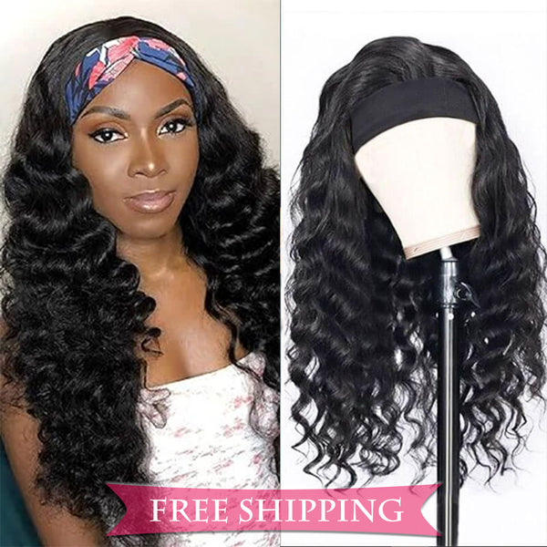 Loose Deep Curly #1B Natural Black Flexible 180% Density Beginner Friendly Headband Wig Free Shipping