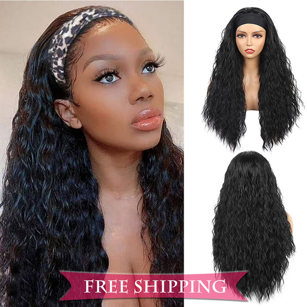 Natural Curly #1B Natural Black Flexible 180% Density Beginner Friendly Headband Wig Free Shipping