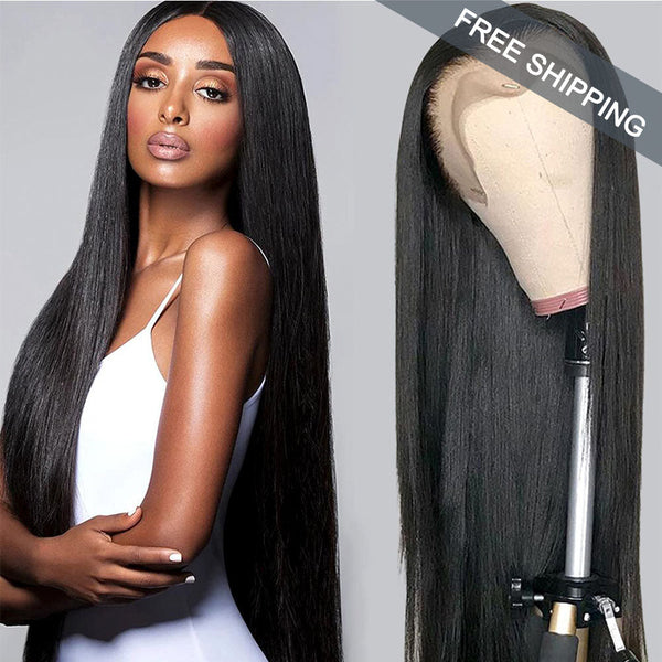 Straight Full 13x4 Frontal transparent Lace Wig #1B Natural Black