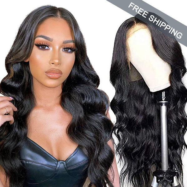 Body Wave Full 13x4 Frontal transparent Lace Wig #1B Natural Black