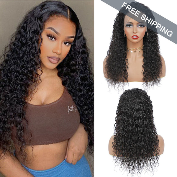 Water Wave Full 13x4 Frontal transparent Lace Wig #1B Natural Black