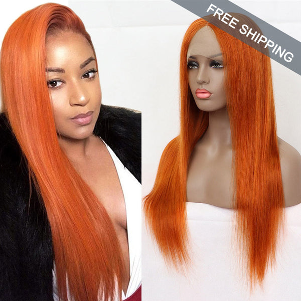 #350 Orange Ginger Straight Full 13x4 Frontal transparent Lace Wig