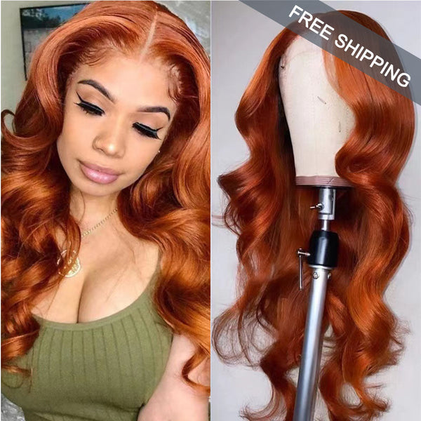 #350 Orange Ginger Body Wave Full 13x4 Frontal transparent Lace Wig