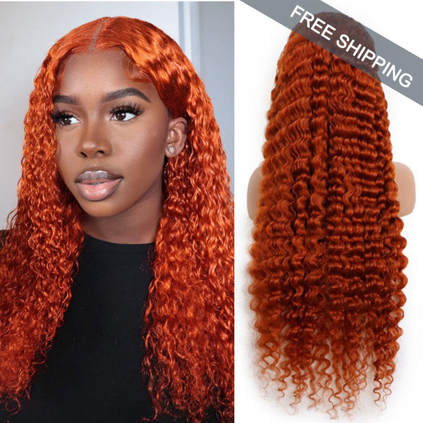 #350 Orange Ginger Deep Wave Full 13x4 Frontal transparent Lace Wig