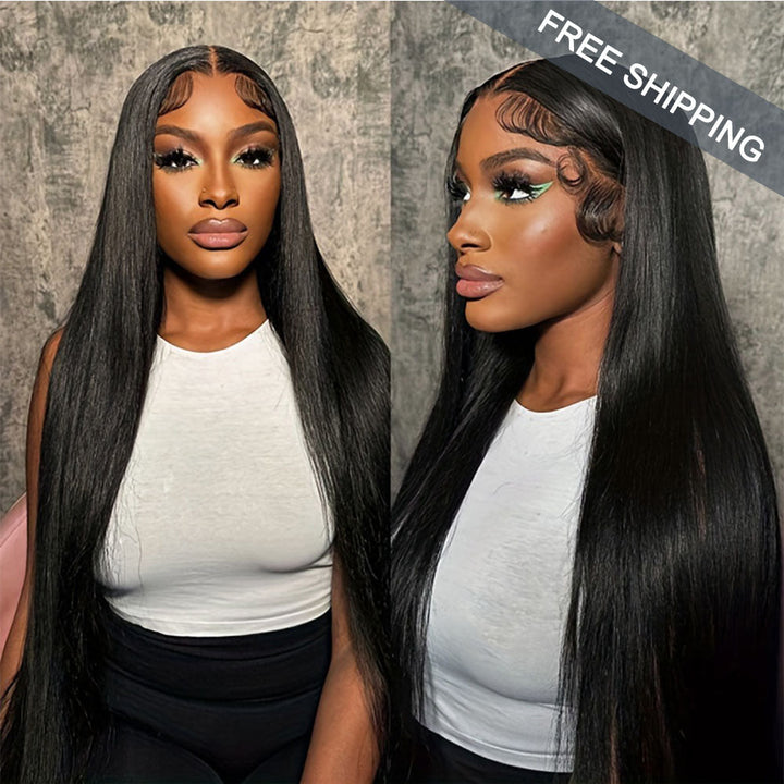 Straight Full 13x6 Frontal transparent Lace Wig #1B Natural Black