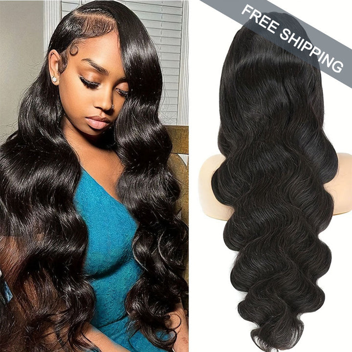 Body Wave Full 13x6 Frontal transparent Lace Wig #1B Natural Black