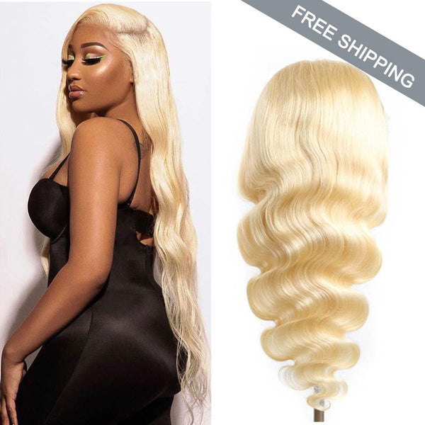 Body Wave 4x4 Closure transparent Lace Wig #613 Blonde Color