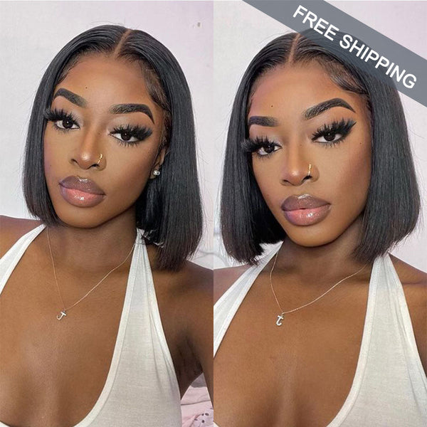 #1B Straight Full 13x4 Frontal transparent Lace Bob Style Wig Natural Black