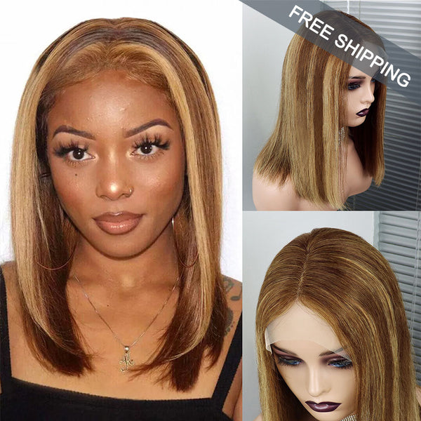 #4/27 Highlight Straight Full 13x4 Frontal transparent Lace Bob Style Wig