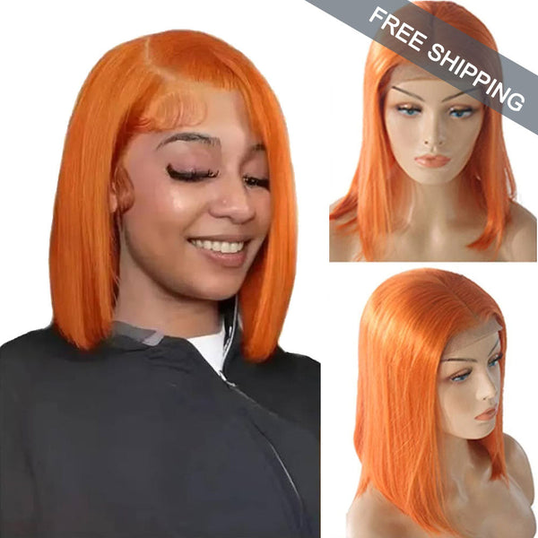 #350 Straight Full 13x4 Frontal transparent Lace Bob Style Wig  Orange Ginger Color