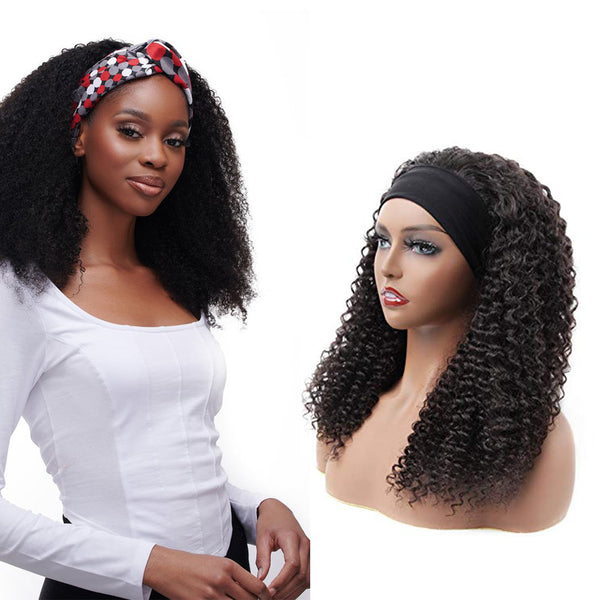 Kinky Curly  #1B Natural Black Flexible 180% Density Beginner Friendly Headband Wig