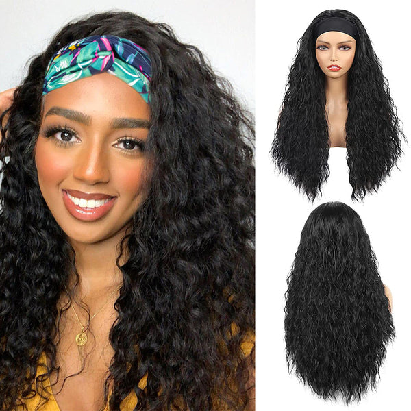 Natural Curly #1B Natural Black Flexible 180% Density Beginner Friendly Headband Wig