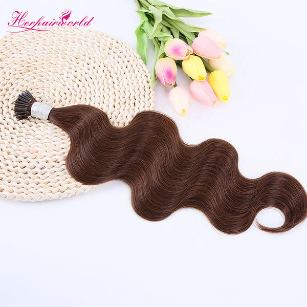 #4 Chocolate Brown Stick Hair I Tip Remy Hair Extension Body Wave Dark Color (100pcs - 100g£©