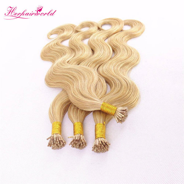 #613 Bleach Blonde Stick Hair I Tip Remy Hair Extension Body Wave Light Color (100pcs - 100g£©