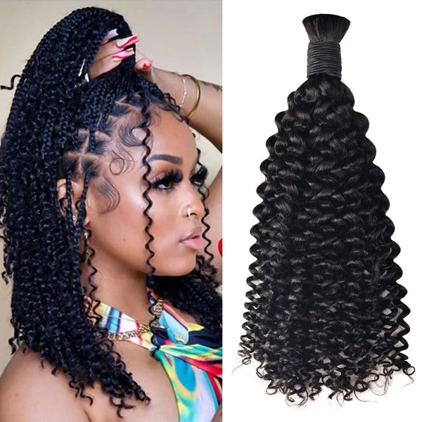 Jerry Curly Bulk Human Hair  Natural Black #1B Braiding Hair