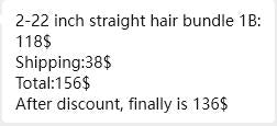 2-22 inch straight hair bundle 1B total is $136