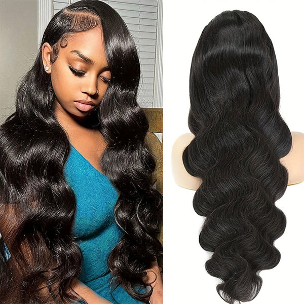 Body Wave Full 13x6 Frontal transparent Lace Wig #1B Natural Black