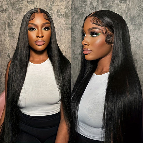 Straight Full 13x6 Frontal transparent Lace Wig #1B Natural Black