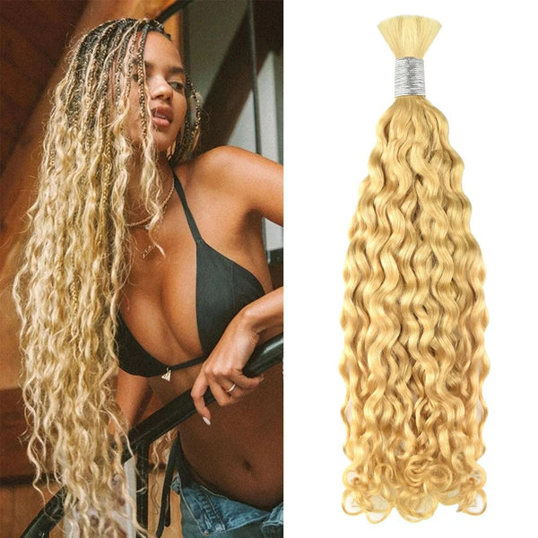 Water Wave Bulk Human Hair Blonde #613 Braiding Hair (100 Grams)