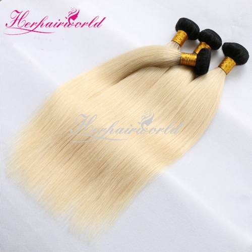 Wholesale Ombre Platinum Blonde #1B/613 Straight Hair Bundle(100grams/bundle)