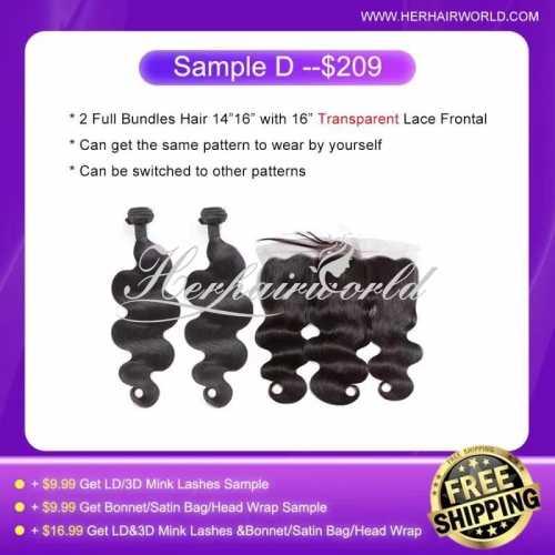 Free Shipping Sample for 2 Full Bundles+Transparent Lace Frontal