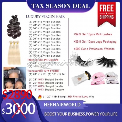 Tax Season Wholesale Deal - Luxury Virgin Hair 1B & 613 Straight/Body Wave/Deep Wave Bundles & Closures/Frontals 2890