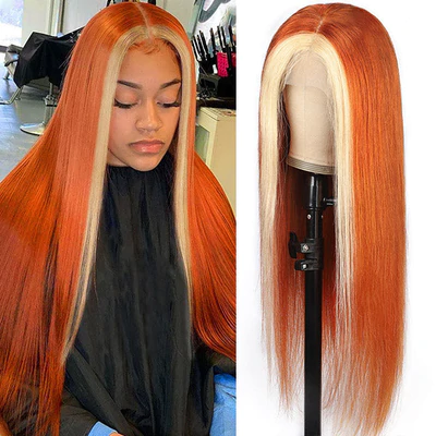 Blond Front/Orange Back 613/#350 Highlight 13*4 Frontal Lace Wig Straight