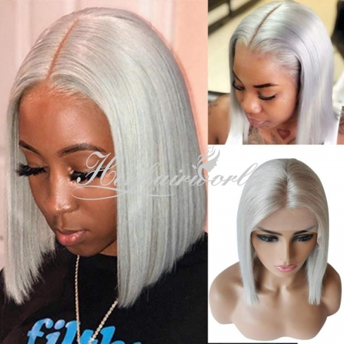 12 Inch #Grey Transparent Closure Bob Style Lace Wig